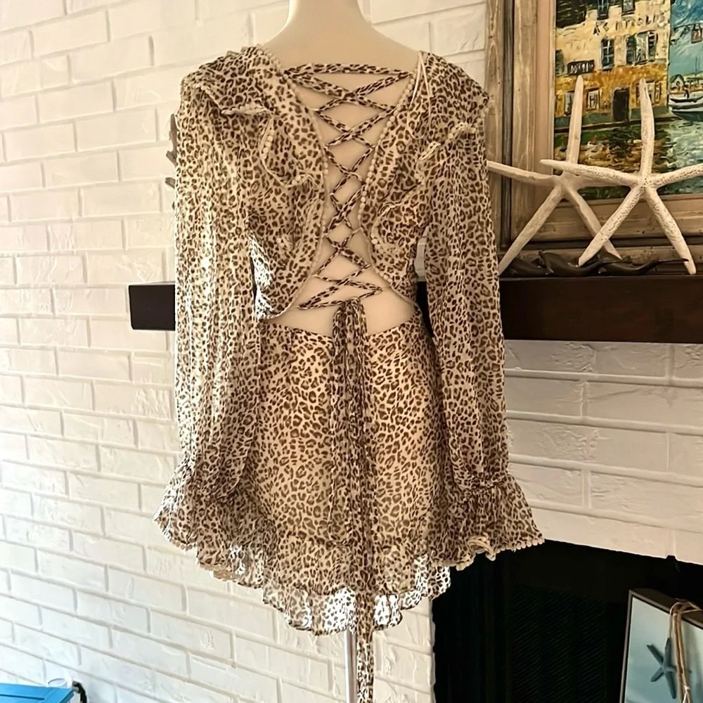 NWT,Anthropologie Mable, Instantly Slimming ruffle boho mini dress ,size Large - Picture 6 of 13